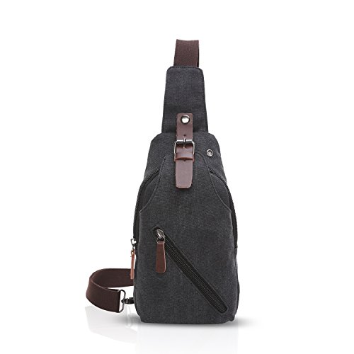 FANDARE Sling Bag mit Kopfhöreröffnung Studenten Party Outdoor Multifunktional Umhängetasche Damen/Herren Verschleißfeste Leinwand Schwarz von FANDARE