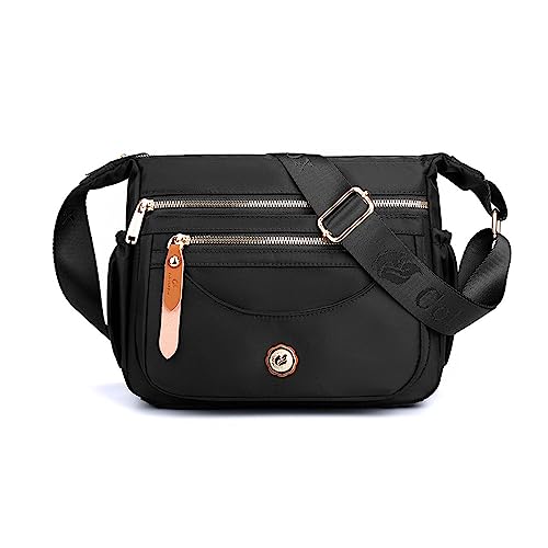 FANDARE Ultraleicht Damen Umhängetasche Nylon Schultertasche Handtaschen Elegant Umhängetasche mit verstellbarem breitem Riemen Frauen zum Umhängen Damentasche Multi-Tasche Messenger Bag Schwarz von FANDARE