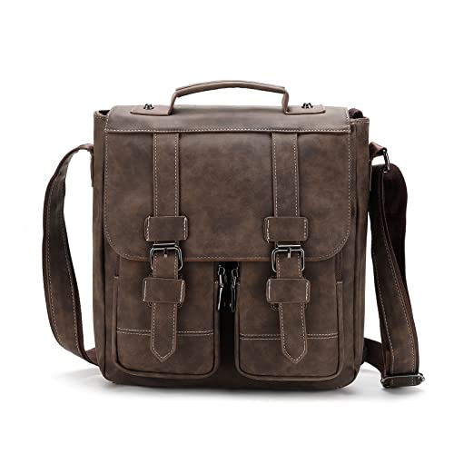 FANDARE Umhängetasche Herren Leder Schultertasche Herrentasche zum Umhängen Wasserdicht Messenger-Bags Aktentasche für Reise Schule Hochschule Arbeit Outdoor Schulranzen Braun von FANDARE