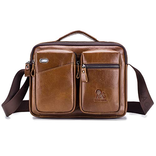 FANDARE Umhängetasche Herren Schultertasche Männerhandtasche Laptoptasche Leder Messenger Bag Arbeitstaschen Businesstasche Ordner Arbeit Reise Sport Schulranzen Kuriertasche Collegetasche Braun von FANDARE