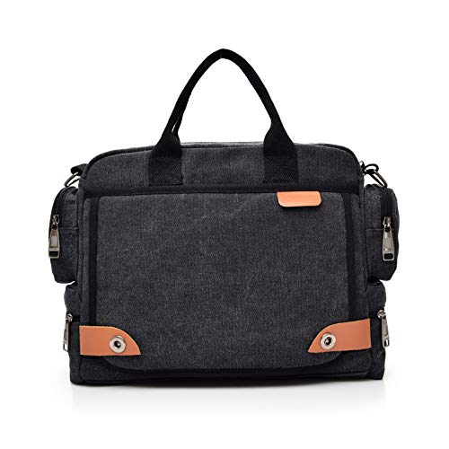 FANDARE Umhängetasche Herrentasche Segeltuch Schultertasche Lehrertasche Laptoptasche für 12.9 Zoll Notebook Kuriertasche Crossbody Messenger Bag Aktentasche für Schule Freizeit Reise Business Schwarz von FANDARE