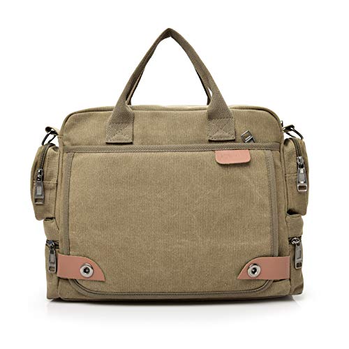 FANDARE Umhängetasche Herrentasche Segeltuch Schultertasche Lehrertasche Laptoptasche für 12.9 Zoll Notebook Kuriertasche Crossbody Messenger Bag Aktentasche für Schule Freizeit Reise Business Khaki von FANDARE