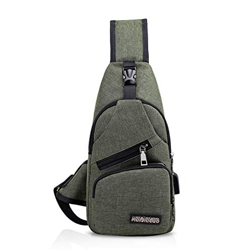 FANDARE Unisex Schultertasche Herren Damen Brusttasche Sling Bag Rucksack mit USB Umhängetasche Sporttasche für Wandern,Abenteuer,Sport, Reisen und Joggen Grün von FANDARE