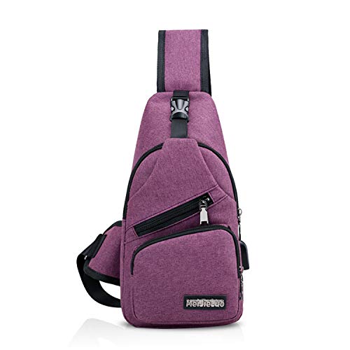 FANDARE Unisex Schultertasche Herren Damen Brusttasche Sling Bag Rucksack mit USB Umhängetasche Sporttasche für Wandern,Abenteuer,Sport, Reisen und Joggen Lila FANDARE Unisex Schultertasche Herren Damen Brusttasche Sling Bag Rucksack mit USB Umhängetasche Sporttasche für Wandern,Abenteuer,Sport, Reisen und Joggen Lila von FANDARE