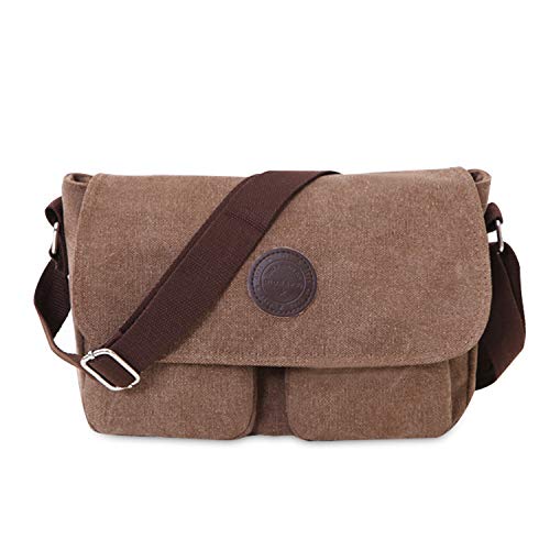 FANDARE Unisex Umhängetasche Leinwand Schultertasche 7.9 inch iPad Tasche Vintage Canvas Messenger Tasche für Damen/Herren Braun von FANDARE