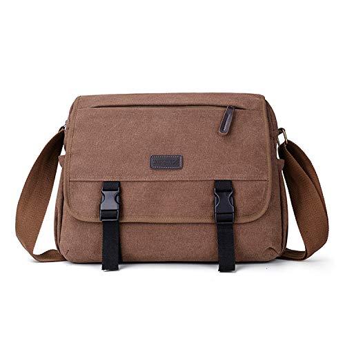 FANDARE Unisex Umhängetasche Schultertasche 14 Zoll Laptoptasche für Arbeit Herren Damen Messenger Bag Multifunktions Crossbody Bag Reise Arbeit Segeltuch Tasche Braun von FANDARE