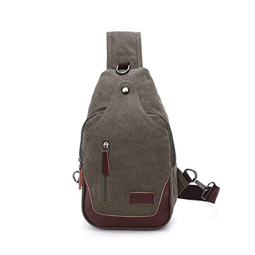 FANDARE Vintage Brusttasche Leinwand Schultertasche Herren Sling Chest Bag Beidseitig Umhängetasche mit Kopfhörerloc für Outdoor Sport Wandern Radfahren Reisen Schultertasche Crossbody Bag Grün von FANDARE