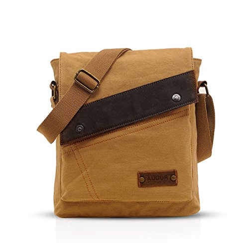 FANDARE Vintage Messenger Bag Umhängetasche Schultertasche Laptoprucksäcke Tasche Crossbody Bag Kuriertasche Frauen Herren Segeltuch Khaki von FANDARE