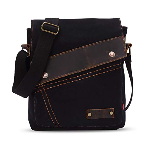 FANDARE Vintage Messenger Bag Umhängetasche Schultertasche Laptoprucksäcke Tasche Crossbody Bag Kuriertasche Frauen Herren Segeltuch Schwarz von FANDARE