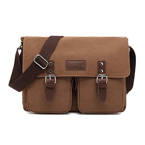 FANDARE Vintage Umhängetasche Segeltuch Schultertasche Erweiterbar Crossbody Bag Herren Damen Reise Business Messenger Bag passen 10.9 inch Tablet Canvas Tasche Braun von FANDARE