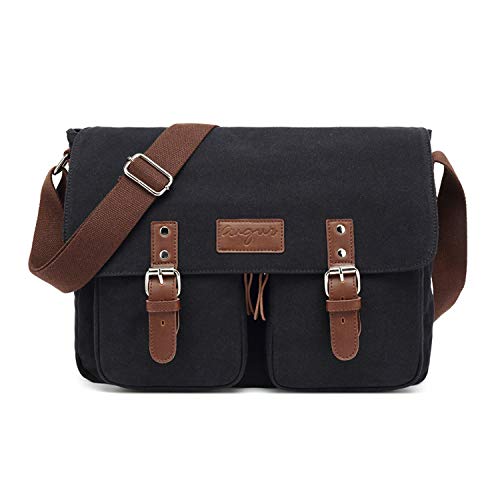 FANDARE Vintage Umhängetasche Segeltuch Schultertasche Erweiterbar Crossbody Bag Herren Damen Reise Business Messenger Bag passen 10.9 inch Tablet Canvas Tasche Schwarz von FANDARE