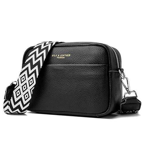 FANFUSUZI Crossbody Bag Damen Leder Breiter Gurt Handtasche Umhängetasche moderne taschen mit breitem schultergurt kleine umhängetasche damen von FANFUSUZI