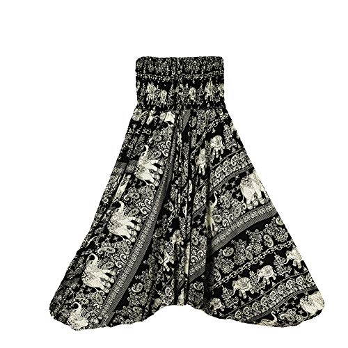 FANSU Damen Haremshose, Yoga Hosen mit Kordelzug Baggy Hippie Boho Hose Hosenrock Aladinhose Pumphose Pluderhosen (one Size,Elefant) von FANSU