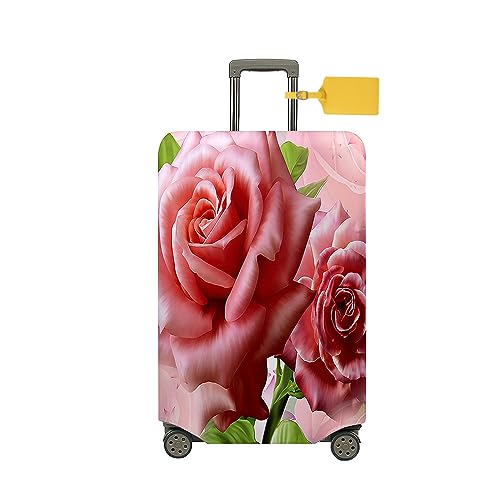 FANSU Elastisch Kofferhülle Kofferschutzhülle, 3D Rosen Blume Drucken Reisekoffer Schutzhülle mit Reißverschluss, Elasthan, Waschbar Gepäckabdeckung - 18 bis 32 Zoll (L(26-28in),Rosa) von FANSU