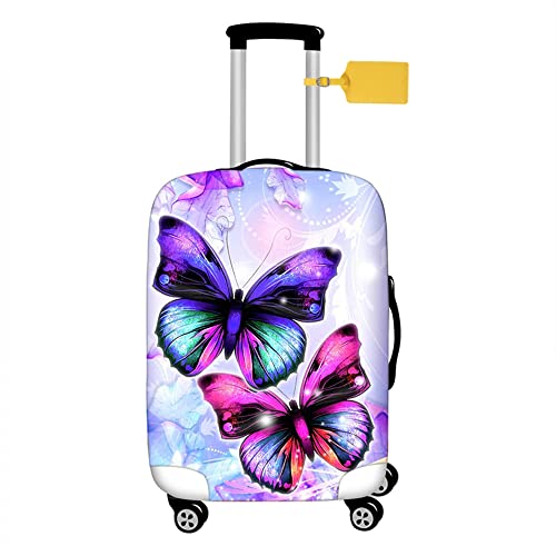 FANSU Elastisch Kofferhülle Kofferschutzhülle, 3D Schmetterling Druck für 18 bis 32 Zoll Reisekoffer Schutzhülle mit Reißverschluss, Elasthan, Waschbar Gepäckabdeckung (XL(29-32in),Violett 2) von FANSU