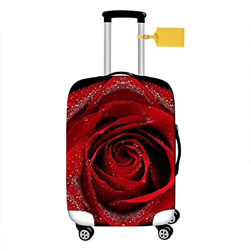 FANSU Elastisch Kofferhülle Kofferschutzhülle, Rosen Blumen Drucken Reisekoffer Schutzhülle mit Reißverschluss, Elasthan, Waschbar Gepäckabdeckung - 18 bis 32 Zoll (XL(29-32in),Rot) von FANSU