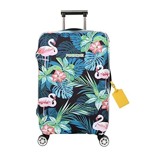 FANSU Elastisch Kofferhülle Kofferschutzhülle, Tropisch Flamingo-Druck Design für 18 bis 32 Zoll Reisekoffer Schutzhülle, Elasthan Waschbar Gepäckabdeckung mit Reißverschluss (Grüne Blätter,M) von FANSU