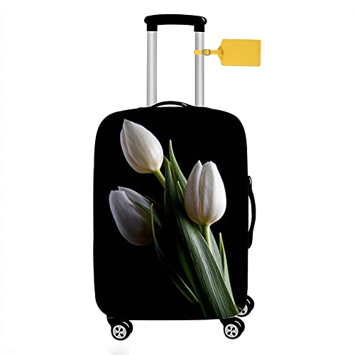 FANSU Elastisch Kofferhülle Kofferschutzhülle, Tulpe Blume Druck für 18 bis 32 Zoll Reisekoffer Schutzhülle mit Reißverschluss, Elasthan, Waschbar Gepäckabdeckung (XL(29-32in),Weiß 2) von FANSU
