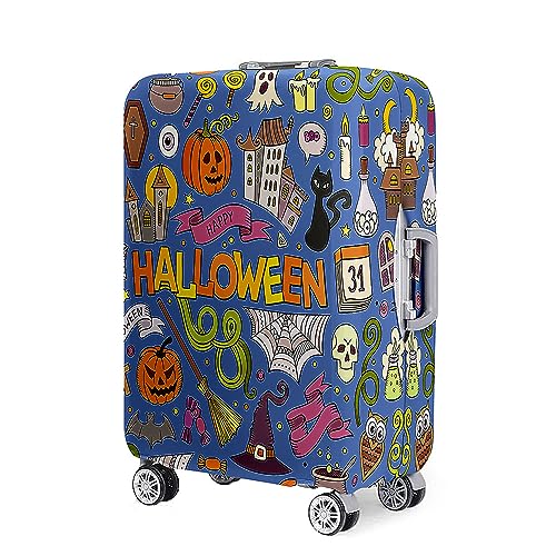 FANSU Halloween Kofferhülle Kofferschutzhülle, Elastisch Reisekoffer Schutzhülle mit Reißverschluss, Waschbar Gepäckabdeckung - 18 bis 32 Zoll (Blau,XL(29-32in)) von FANSU