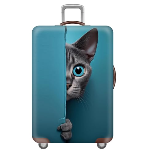 FANSU Kofferhülle Kofferschutzhülle, 3D Katze Drucken Elastisch Reisekoffer Schutzhülle mit Reißverschluss, Waschbar Gepäckabdeckung - 18 bis 32 Zoll (Blau,L(26-28in)) von FANSU