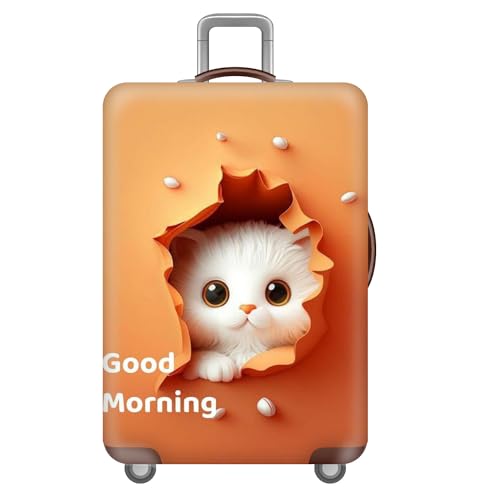 FANSU Kofferhülle Kofferschutzhülle, 3D Katze Drucken Elastisch Reisekoffer Schutzhülle mit Reißverschluss, Waschbar Gepäckabdeckung - 18 bis 32 Zoll (orange,L(26-28in)) von FANSU