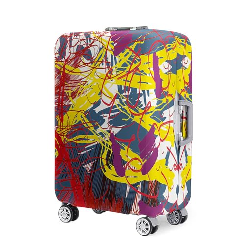FANSU Kofferhülle Kofferschutzhülle, Bunte Graffiti Druck Elastisch Reisekoffer Schutzhülle mit Reißverschluss, Waschbar Gepäckabdeckung - 18 bis 32 Zoll (Rot,XL(29-32in)) von FANSU