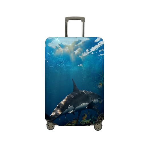 FANSU Kofferhülle Kofferschutzhülle, Hai Druck Elastisch Reisekoffer Schutzhülle mit Reißverschluss, Waschbar Gepäckabdeckung - 18 bis 32 Zoll (Hellblau,XL(29-32in)) von FANSU