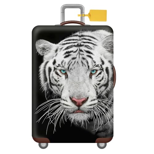 FANSU Kofferhülle Kofferschutzhülle, Tier Druck Elastisch Reisekoffer Schutzhülle mit Reißverschluss, Waschbar Gepäckabdeckung - 18 bis 32 Zoll Koffer (Tiger,S(18-21in)) von FANSU