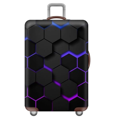 FANSU Kofferhülle Kofferschutzhülle Mehrfarbig Hexagon Druck Elastisch Reisekoffer Schutzhülle mit Reißverschluss, Waschbar Gepäckabdeckung - 18 bis 32 Zoll (Lila,L(26-28in)) von FANSU