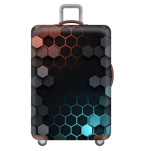 FANSU Kofferhülle Kofferschutzhülle Mehrfarbig Hexagon Druck Elastisch Reisekoffer Schutzhülle mit Reißverschluss, Waschbar Gepäckabdeckung - 18 bis 32 Zoll (orange,XL(29-32in)) von FANSU