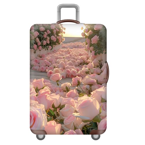 FANSU Kofferhülle Kofferschutzhülle Schöne Blumen Elastisch Reisekoffer Schutzhülle mit Reißverschluss, Waschbar Gepäckabdeckung - 18 bis 32 Zoll (Rosa Rosen,XL(29-32in)) von FANSU