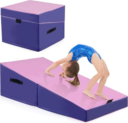 FANTASK 2 in 1 Schräge Gymnastikmatte mit Tragegriff, keilförmige Weichbodenmatte klappbar, Turnmatte für Zuhause, Gym, Sportmatte Fitnessmatte für Kinder von FANTASK