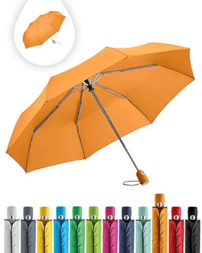 FARE Mini-Taschenschirm (orange) - 18 Farben Premium-Regenschirm öffnet-schließt-automatisch - flexibel windsicher stabil wasserdicht Markenschirm von FARE