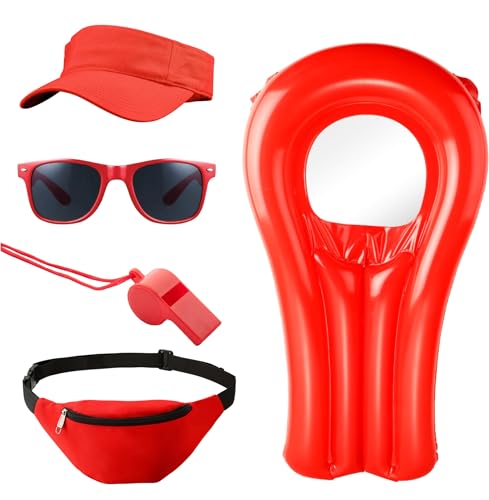 FASCHINFEVER 5-in-1 Lifeguard Set – Rettungsschwimmer Kostüm für Damen & Herren mit Boje, Rettungsring & Zubehör, inspiriert von Baywatch, für Fasching & Karneval von FASCHINFEVER