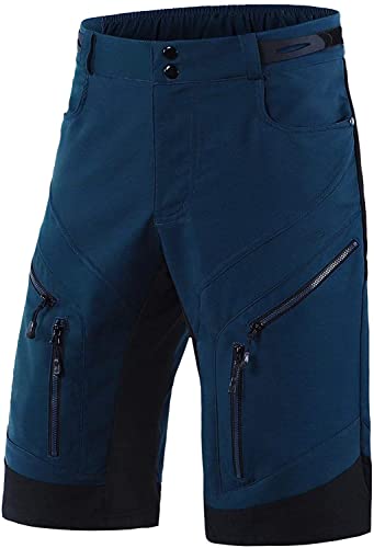 Fahrradhose Herren Kurz Schnelltrocknende Leichte Radhose Herren Kurz Radlerhose ohne Polster MTB Fahrradshorts mit 6 Reißverschlusstaschen (Dunkelblau,L) von FASCINATDECO