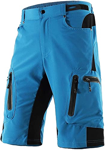 Herren MTB Hose mit 3D Sitzpolster Radhose Kurz Männer Fahrradhose, Schnelltrocknend Atmungsaktiv Herren Radlerhose Mountainbike Hose (Blau,XXL) von FASCINATDECO