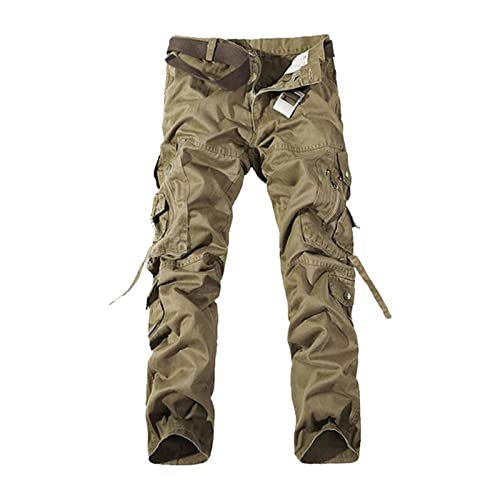 FASLOLSDP Herrenhose Mode Street Style Einfarbig Lässige Sportoveralls Outdoor Hosen Für Herren (Khaki, 32) von FASLOLSDP