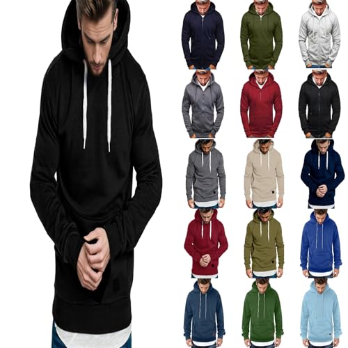 FASLOLSDP Kapuzenpullover Herren Casual Winter Warm Hoodie Baumwolle Pullover mit Kapuze Langarm Männer Kordelzug Sweatshirt Große Größen Einfarbig Hoody Kapuzenjacke von FASLOLSDP