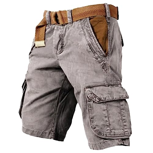 FASLOLSDP Lässige, atmungsaktive, einfarbige, vielseitige Herren-Cargo-Shorts für Herren Langlauf Hose Herren Winter (Grey, L) von FASLOLSDP