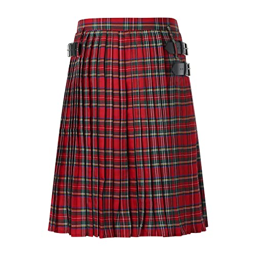 FASLOLSDP Schott Herren Faltenrock Herren Kleid Hohe Taille Highland Klassischer Kilt Schottischer Kilt Schottenrock Männer Retro Rock Mit Kontrasttaschen Punk Goth Rock von FASLOLSDP