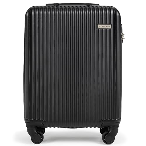 FASSLINE Kabinenkoffer 55x39x20 cm, 36 l, Reisekoffer Handgepäck, Hartschale aus ABS, Vier 360°-Spinner-Rollen, Zahlenschloss, Teleskopgriff, Größe M, Hartschalen-Koffer Trolley Rollkoffer, Schwarz von FASSLINE