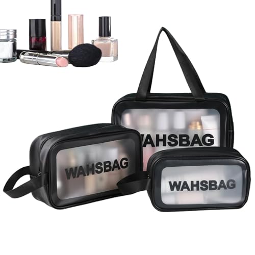 Klare Reisetaschen für Toilettenartikel, transparente Kosmetiktasche,Reise-Make-up-Klarsichttasche - Tragbare Tasche, offene, flache Make-up-Organizer-Tasche mit Griff für Mädchen, Frauen, alle Alters von FASSME