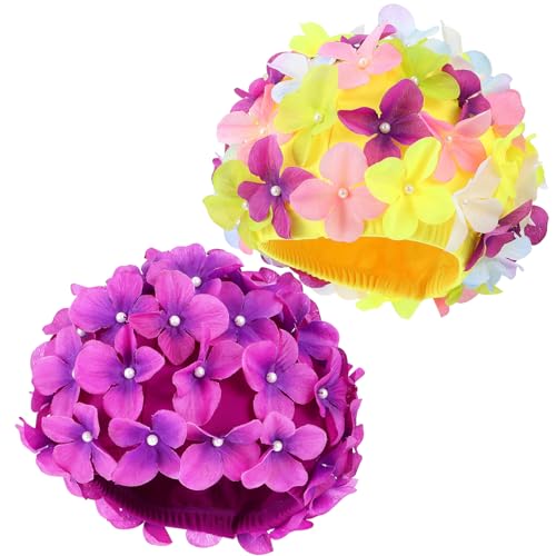 FAVOMOTO Badekappe Blumen: Badekappe Damen - 2pcs Badekappen für Schwimmer für Damen Handbuch Strass Floral Blütenblatt Retro Schwimmen Gap Badekappen Frauen Blumenblumenblatt Schwimmen von FAVOMOTO