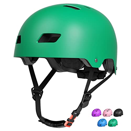 FAYDUDU Kinder Skaterhelm, Fahrradhelm Kinder für Jungen Mädchen, Verstellbarer Skateboardhelm Robuster Fahrradhelm für Multisport Fahrrad Skateboard BMX für 3-14 Jahre (Grün, M) von FAYDUDU