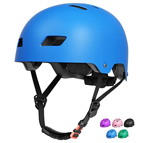 FAYDUDU Kinder Skaterhelm, Fahrradhelm Kinder für Jungen Mädchen, Verstellbarer Skateboardhelm Robuster Fahrradhelm für Multisport Fahrrad Skateboard BMX für 3-14 Jahre (Blau, M) von FAYDUDU