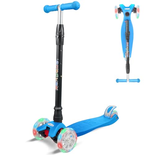 FAYDUDU Roller Kinder Scooter Kinderroller ab 2 Jahre Dreiradscooter Höhenverstellbarer mit LED-Leuchträdern Tretroller für Jungen Mädchen ab 3 bis 12 Jahren (Blau 2) von FAYDUDU