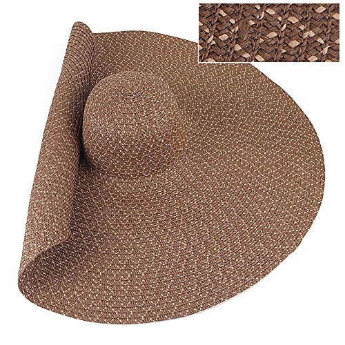 Sonnenhut Strohhut Hut Damen 70Cm Durchmesser Großer Strohhalm Strohhut Frauen Panama Floppy Ladies Beach Shade Frauen Sun Hats-Brown von FBJOMSEWZO