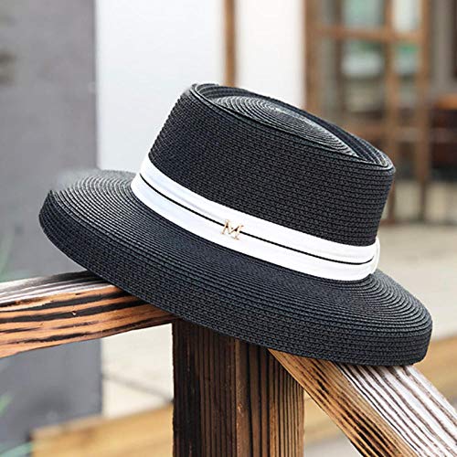 Sonnenhut Strohhut Hut Damen Sonnenhüte Frauen Mode Strohhut Band Schleife Strandhut Lässig Stroh Flachoberteil Panamahut-Schwarz_56-58Cm Sonnenhut Strohhut Hut Damen Sonnenhüte Frauen Mode Strohhut Band Schleife Strandhut Lässig Stroh Flachoberteil Panamahut-Schwarz_56-58Cm von FBJOMSEWZO