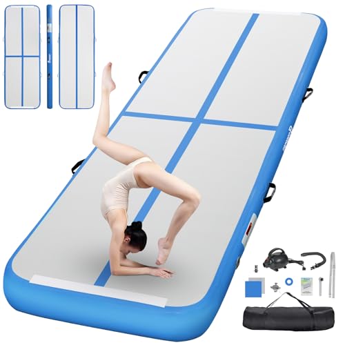 FBSPORT Airtrack Matte, 20cm Hoch Verdicken 5M Tumbling Matte,Gymnastikmatte mit Luftpumpe,Trainingsmatte mit Tragetasche,Turnmatte für Zuhause, Outdoor,Yoga Blue von FBSPORT