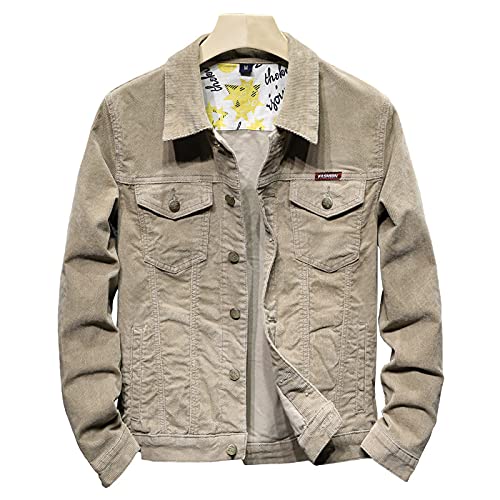 FBYDLL Lose Herren Jeansjacke-Einfarbige Cord-Herbst-Jeansmantel, Retro-Werkzeuge, Lange Ärmel, Geknöpftes Cowboy-Oberteil, Mit Taschen Für Teenager Plus Größe S-4Xl,Khaki,L FBYDLL Lose Herren Jeansjacke-Einfarbige Cord-Herbst-Jeansmantel, Retro-Werkzeuge, Lange Ärmel, Geknöpftes Cowboy-Oberteil, Mit Taschen Für Teenager Plus Größe S-4Xl,Khaki,L von FBYDLL